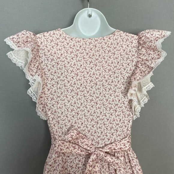 Gunne Sax Dress Prairie 70s Floral Lace Short Sleeve Pale Pink Retro Junior Midi - Picture 6 of 15